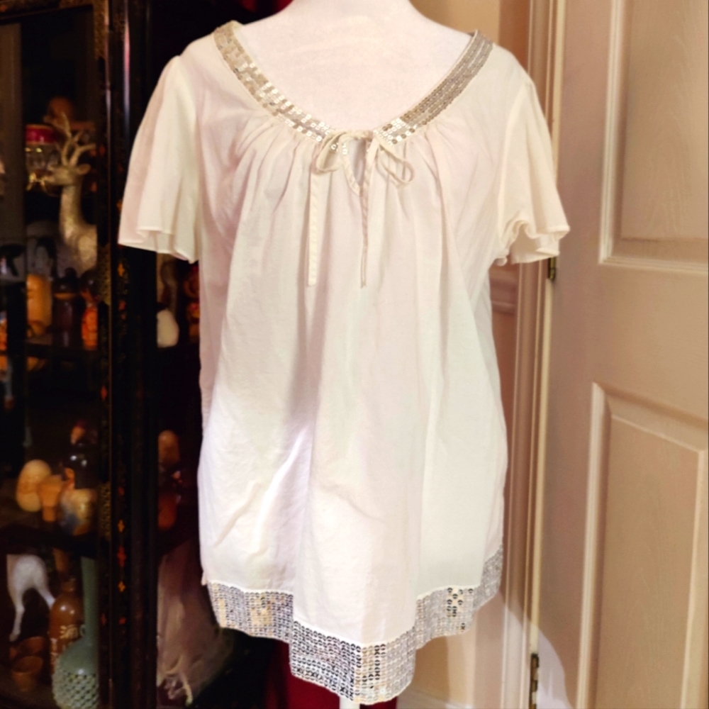 Vintage Y2K Venezia Bohemian Top with Silver Sparkle Trim